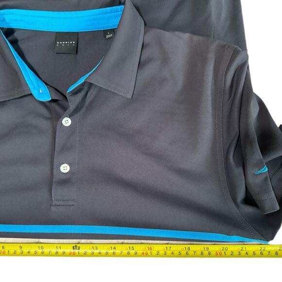 Dunning Golf Mens Short Sleeve Striped Polo Size L Black Collar Pullover Shirt - Picture 4 of 7